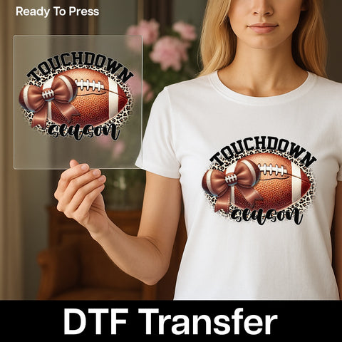Cute Glam Football Leopard Print Bow DTF Transfer for Women's Stylish Game Day Apparel