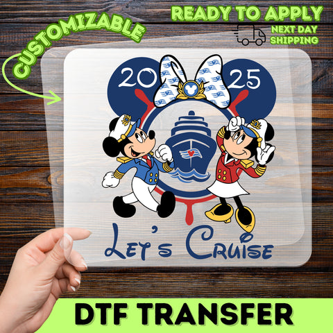 Disney-Themed Nautical Captain Cute DTF Transfer for Family & Group Cruise Vacation Shirts 2025 Iron-On Ready to Press Sticker