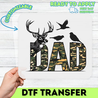 Hunting Camouflage Dad DTF Transfer for Father's Day Shirt Ready To Press Outdoor Wildlife Apparel Gift for Him