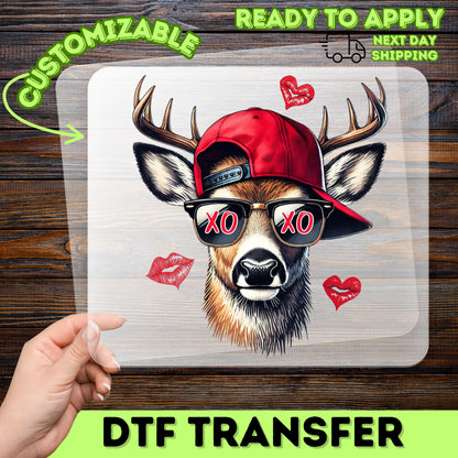 Funny Valentine Stag DTF Transfer for T-Shirts & Hoodies - Quirky Animal XO Love Ready To Press for Couples & Friends