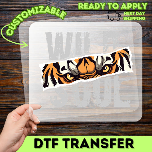 Wild & Fierce Tiger Eyes Iron-On DTF Transfer for Adventure Group Apparel, Edgy Bold Team Shirt Graphic, Animal Lover Clothing