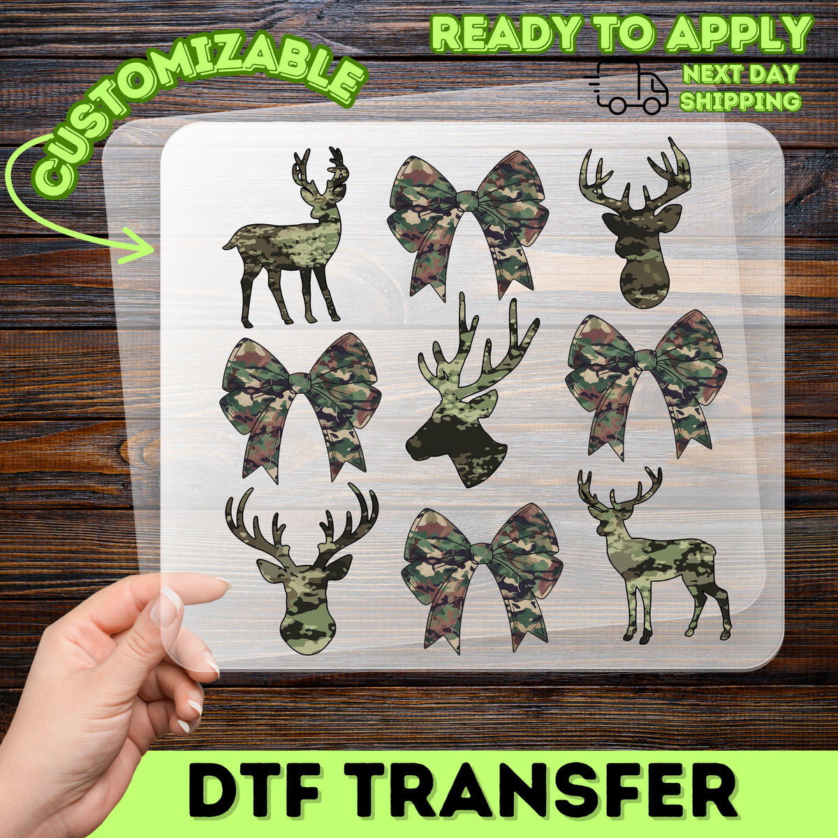 Rustic Camouflage Deer & Bow Design DTF Transfer for Outdoorsy Funny Hunting Apparel - Ready To Press Nature Lover Shirt Gift