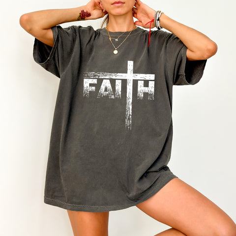 Distressed Faith Cross Iron-On DTF Transfer Spiritual Apparel for Church Groups & Religious Retreats Ready to Press