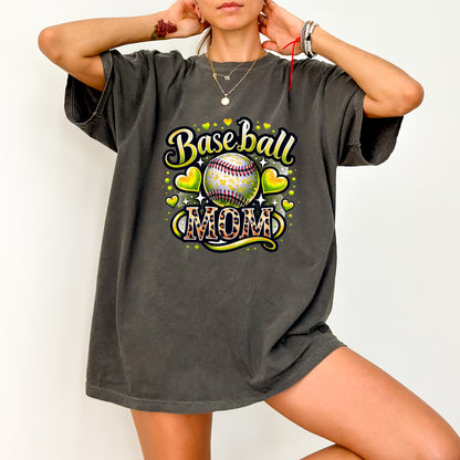 Ready to Press DTF Transfer Baseball Mom Heart Leopard Print for Sporty Apparel