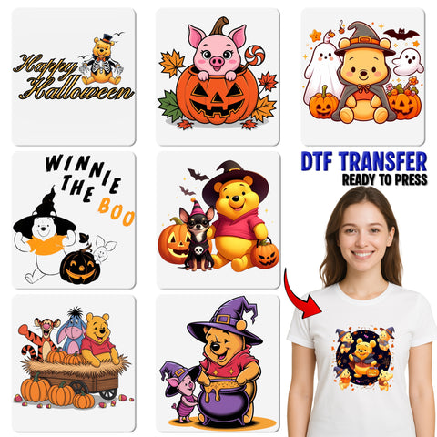 Cute Halloween Characters DTF Transfer, Ready To Press Trick-or-Treat Design for Family Shirts, Nostalgic Iron-On Apparel