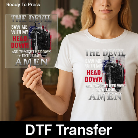 Patriotic Religious Gothic DTF Transfer Iron-On Resilient Knight T-shirt for Faithful Warriors, Ready To Press Artistic Apparel