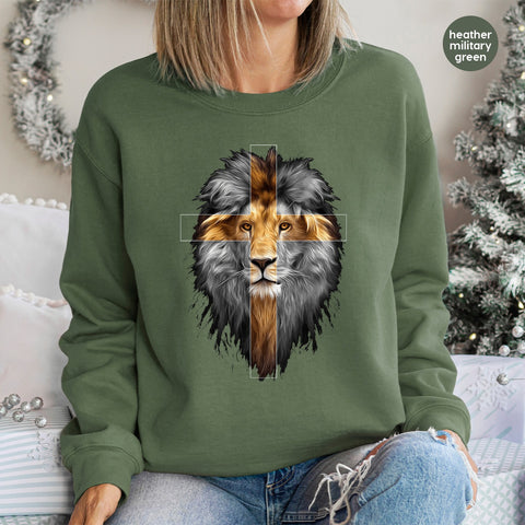 Christian Lion Cross Inspirational DTF Transfer Ready To Press Iron-On Religious Faith-Based Apparel Spiritual Art T-Shirt