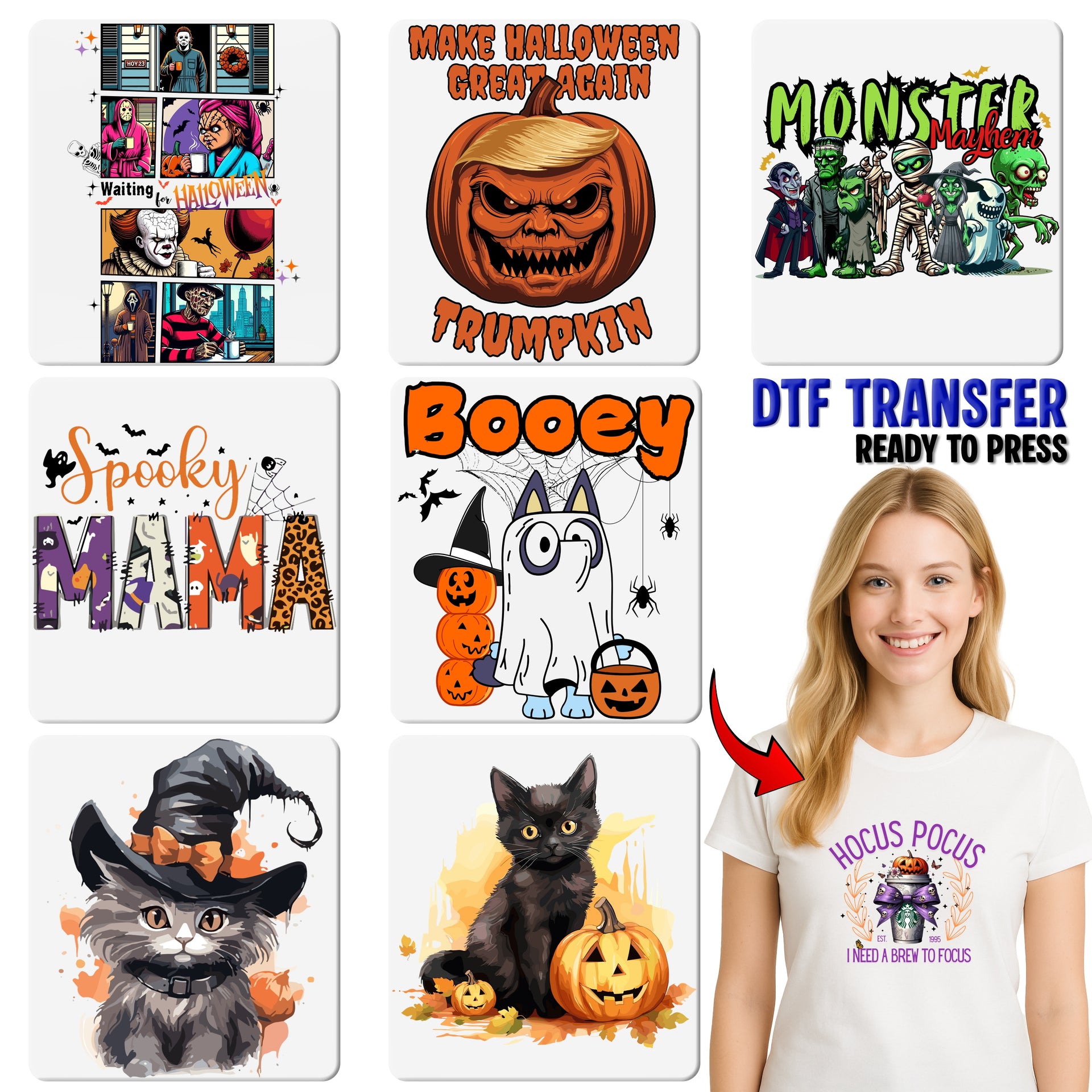 Funny Halloween Truck DTF Transfer | Ready to Press Pumpkin Patch Big Rig Shirt | Cute Witch Hat Vintage Apparel for Halloween Lovers