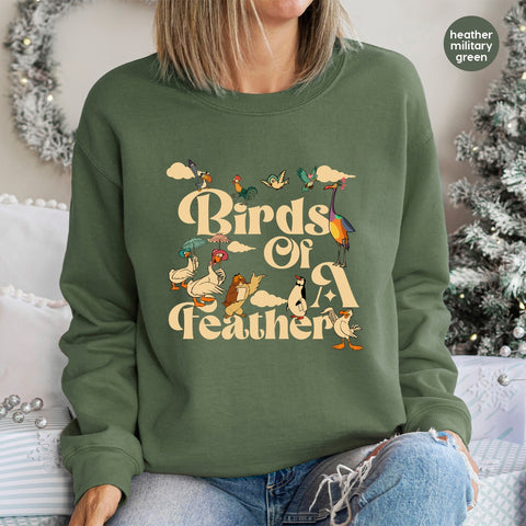 Birds of A Feather Cute Group Matching DTF Transfer, Retro Bird Lover Shirt Design for Friends, Ready To Press Iron-On Apparel