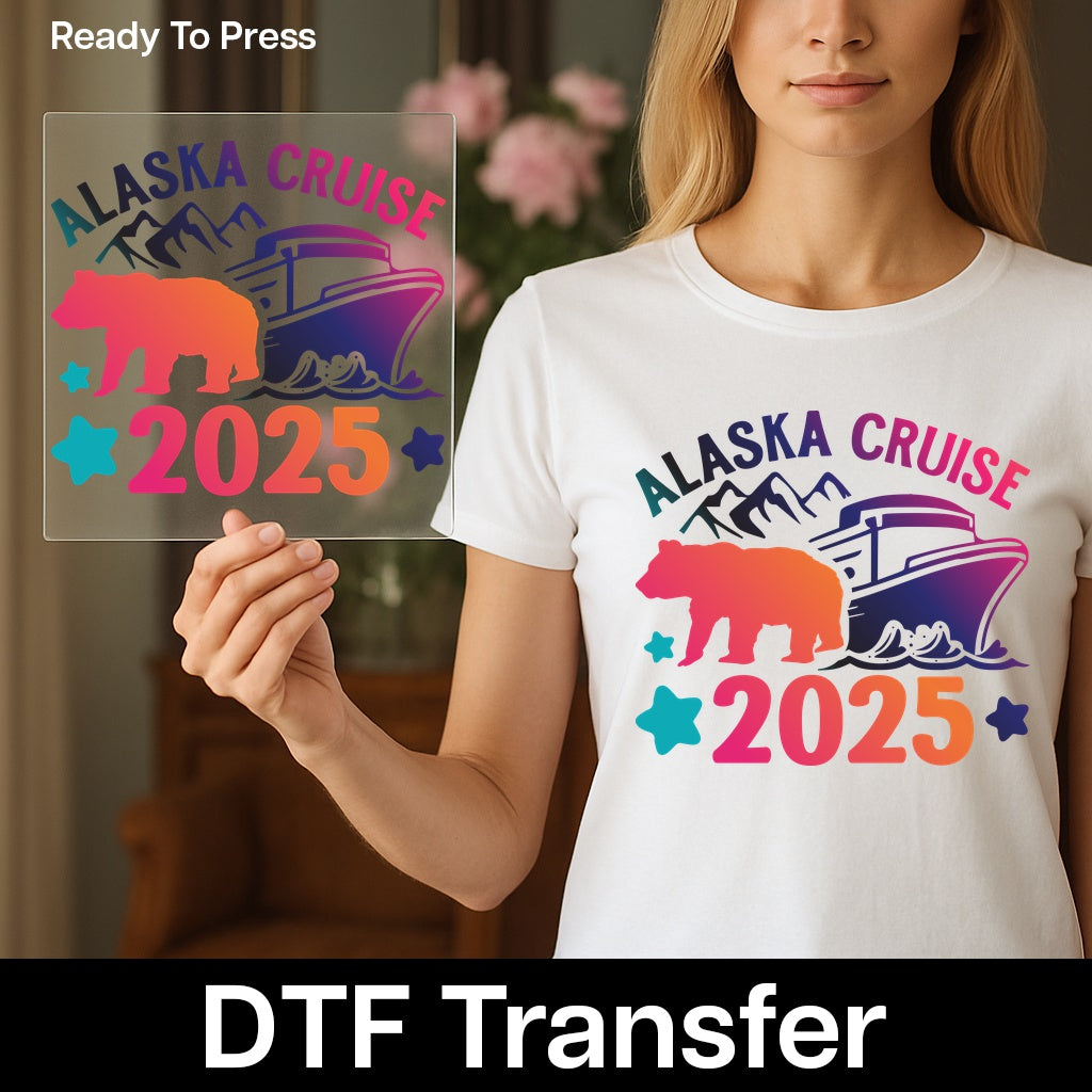 Alaska Cruise 2025 DTF Transfer | Adventure Bear Iron-On Ready To Press | Vacation Family T-Shirt Apparel | Nature Lovers