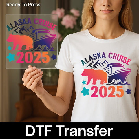 Alaska Cruise 2025 DTF Transfer | Adventure Bear Iron-On Ready To Press | Vacation Family T-Shirt Apparel | Nature Lovers