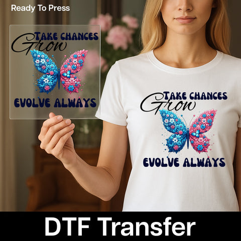 Whimsical Floral Butterfly Motivational DTF Transfer for Personal Growth Apparel & Nature Lover Shirts