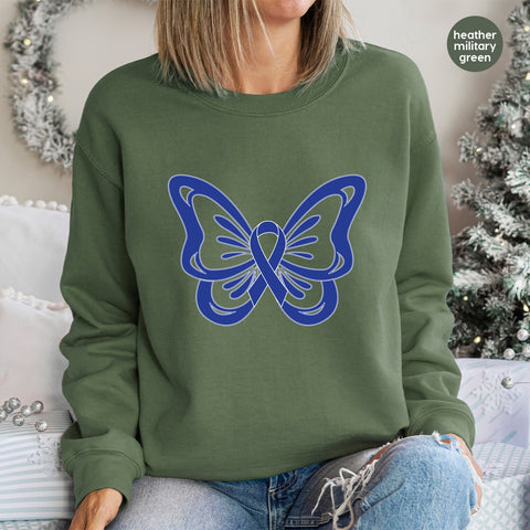 Blue Ribbon & Butterfly Awareness DTF Transfer for Group Support Apparel - Ready to Press Iron-On for Awareness T-shirts