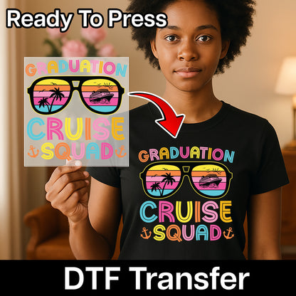 Vibrant Graduation Cruise Squad DTF Transfer | Ready To Press Tropical Travel T-Shirt for Graduate Group Celebration