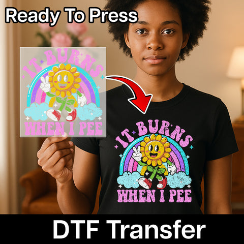 Funny Cute Flower DTF Transfer Ready to Press Humorous Retro Iron-On for T-shirt Apparel Group Party Wear