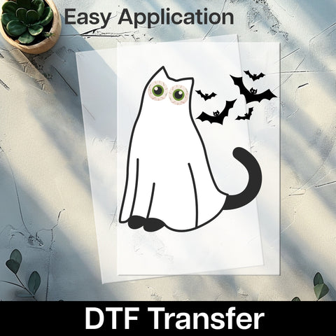 Cute Halloween Ghost Cat DTF Transfer for Cat Lover Shirts & Funny Holiday Apparel