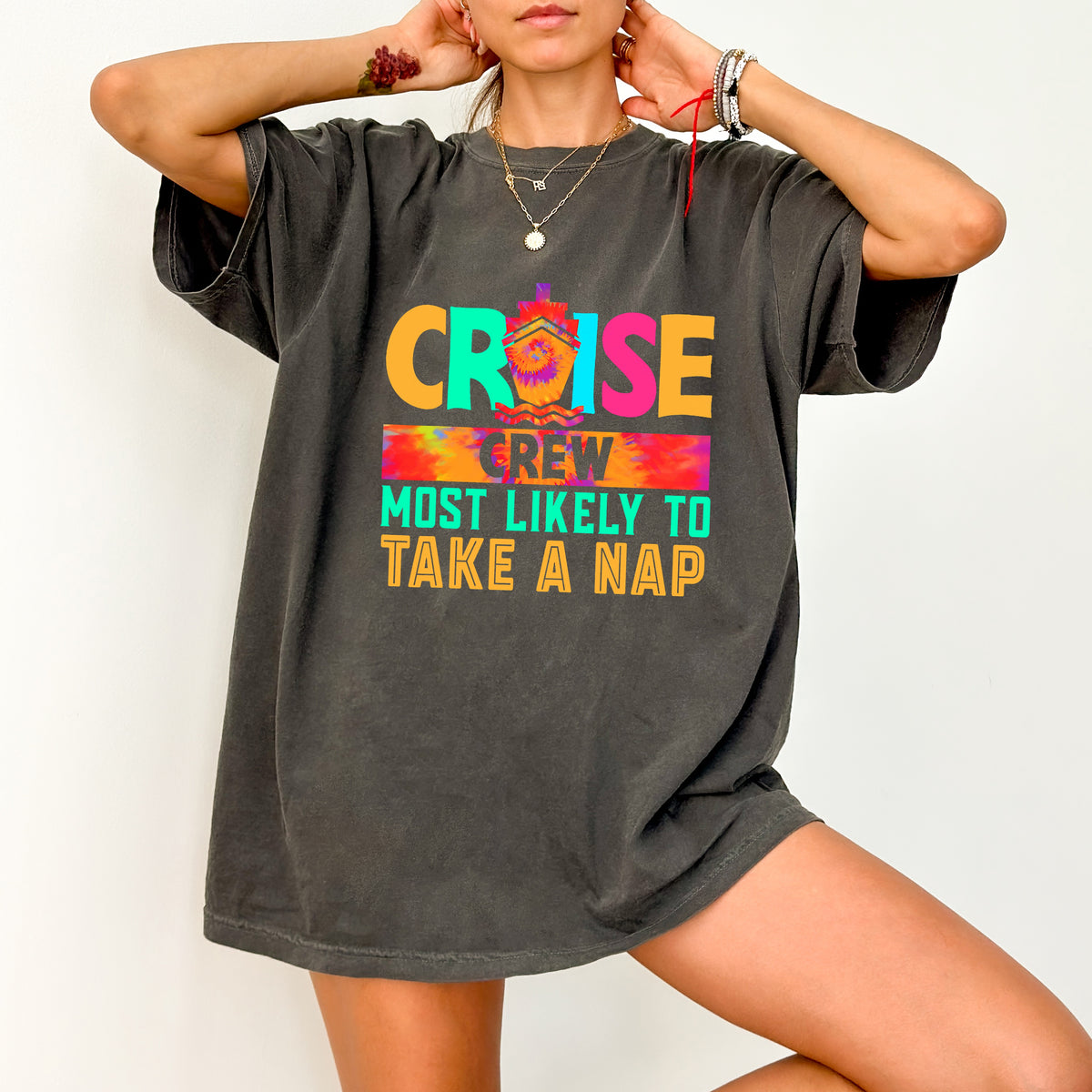 Funny Cruise Crew DTF Transfer for Vacation Shirt, Ready To Press Retro Tie-Dye Design, Relaxing Group Apparel for Cruise Enthusiasts