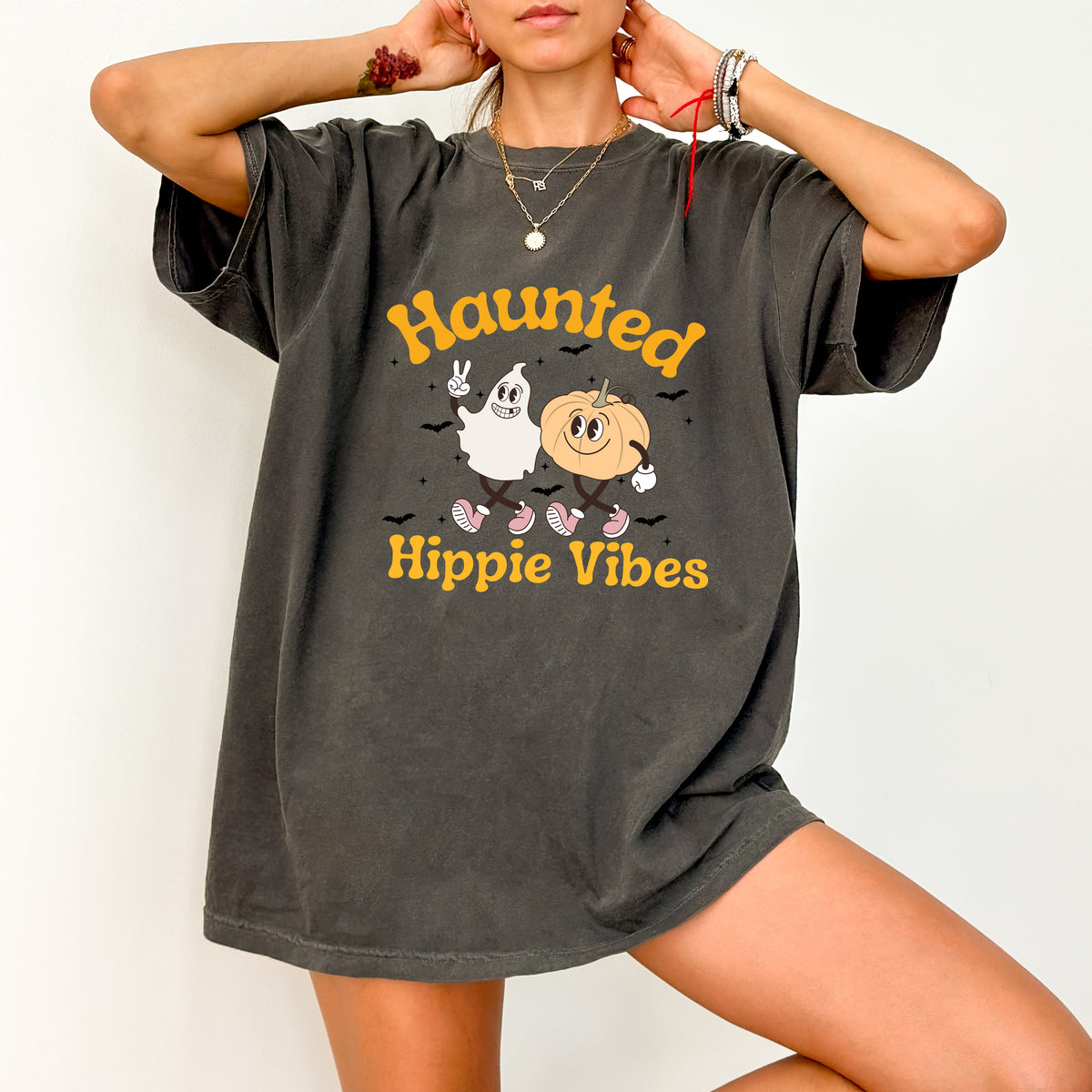 Funny Halloween Retro Nostalgic Haunted Hippie Vibes DTF Transfer for Group Costume Apparel