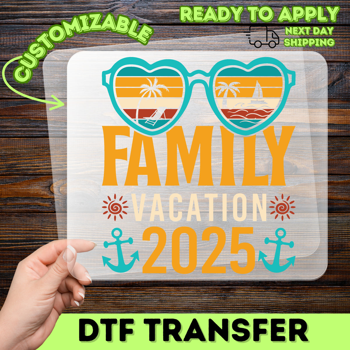 Family Vacation 2025 DTF Transfer - Cute Retro Summer Beach Trip Iron-On for Matching Group Apparel & T-shirts