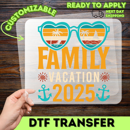 Family Vacation 2025 DTF Transfer - Cute Retro Summer Beach Trip Iron-On for Matching Group Apparel & T-shirts