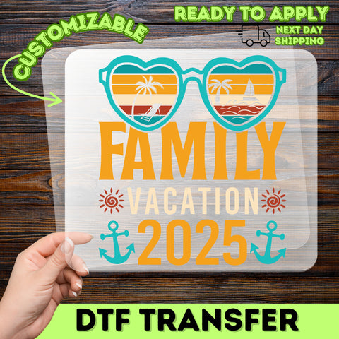 Family Vacation 2025 DTF Transfer - Cute Retro Summer Beach Trip Iron-On for Matching Group Apparel & T-shirts