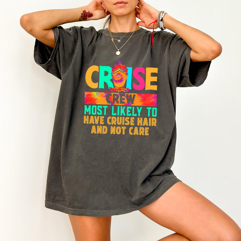 Funny Cruise Crew Ready to Press DTF Transfer for Group Vacations & Family Cruise Wear - Bold Retro Tie-Dye Apparel Design