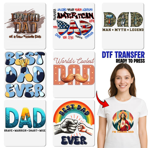 Father's Day Cute DAD Theme DTF Transfer for T-Shirts, Ready to Press Iron-On Gift for Dad Apparel & Father's Tribute