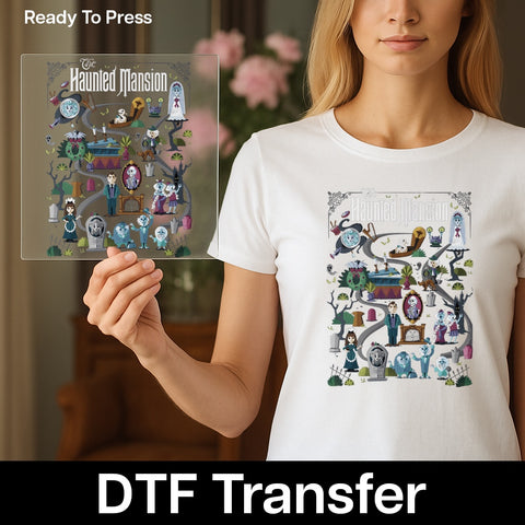 Haunted Mansion Adventure Halloween DTF Transfer Cute Spooky Iron-On for Costume Group Disney Fans Shirts & Apparel