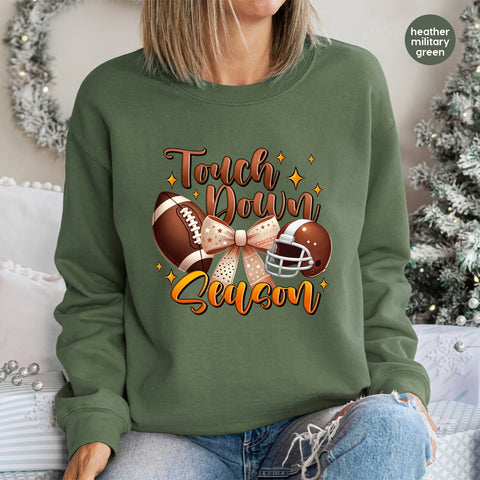Cute Football Game Day DTF Transfer Iron-On Touch Down Season Retro Women's Apparel Ready To Press for Sports Fans & Tailgating