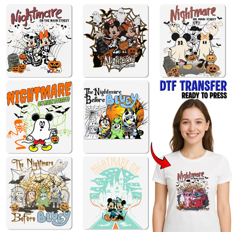 Retro Cartoon Horror Halloween DTF Transfer | Funny Nightmare Iron-On for Group Costume | Ready To Press Spooky Shirt Design
