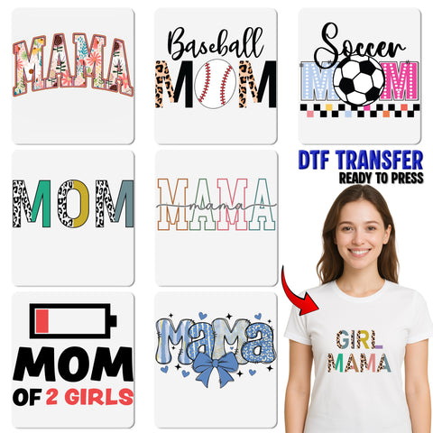 Stylish Mama DTF Transfer Iron-On for Mother's Day Gift, Ready to Press Cute Motherhood Shirt Design for Mom Life Apparel