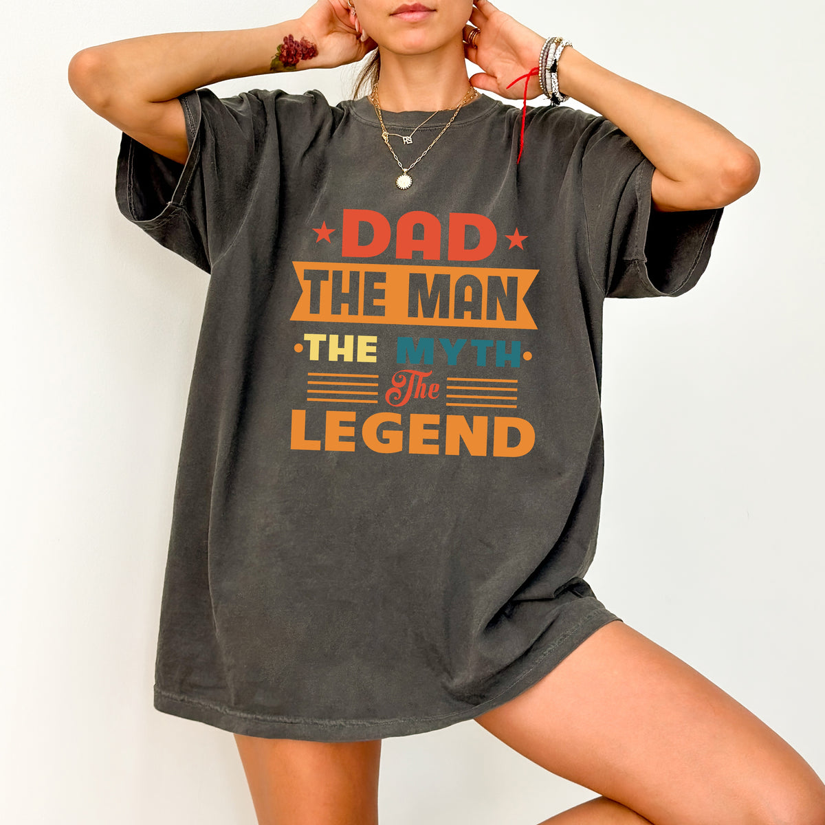 Father's Day DTF Transfer | Funny Dad, The Man The Myth The Legend, Retro Iron-On Apparel for Family, Bold Typography Shirt