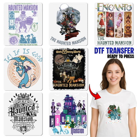 Haunted Mansion Halloween DTF Transfer Iron-On Funny Spooky Shirt Gothic Horror Theme for Halloween Enthusiasts