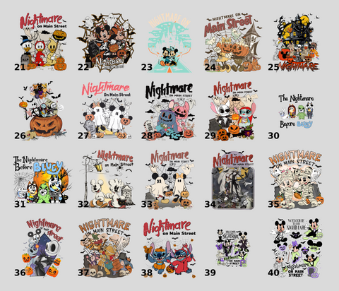 Cute Halloween DTF Transfer for Halloween Family Shirt - Funny Iron-On Design with Theme Park Characters & Halloween Costumes