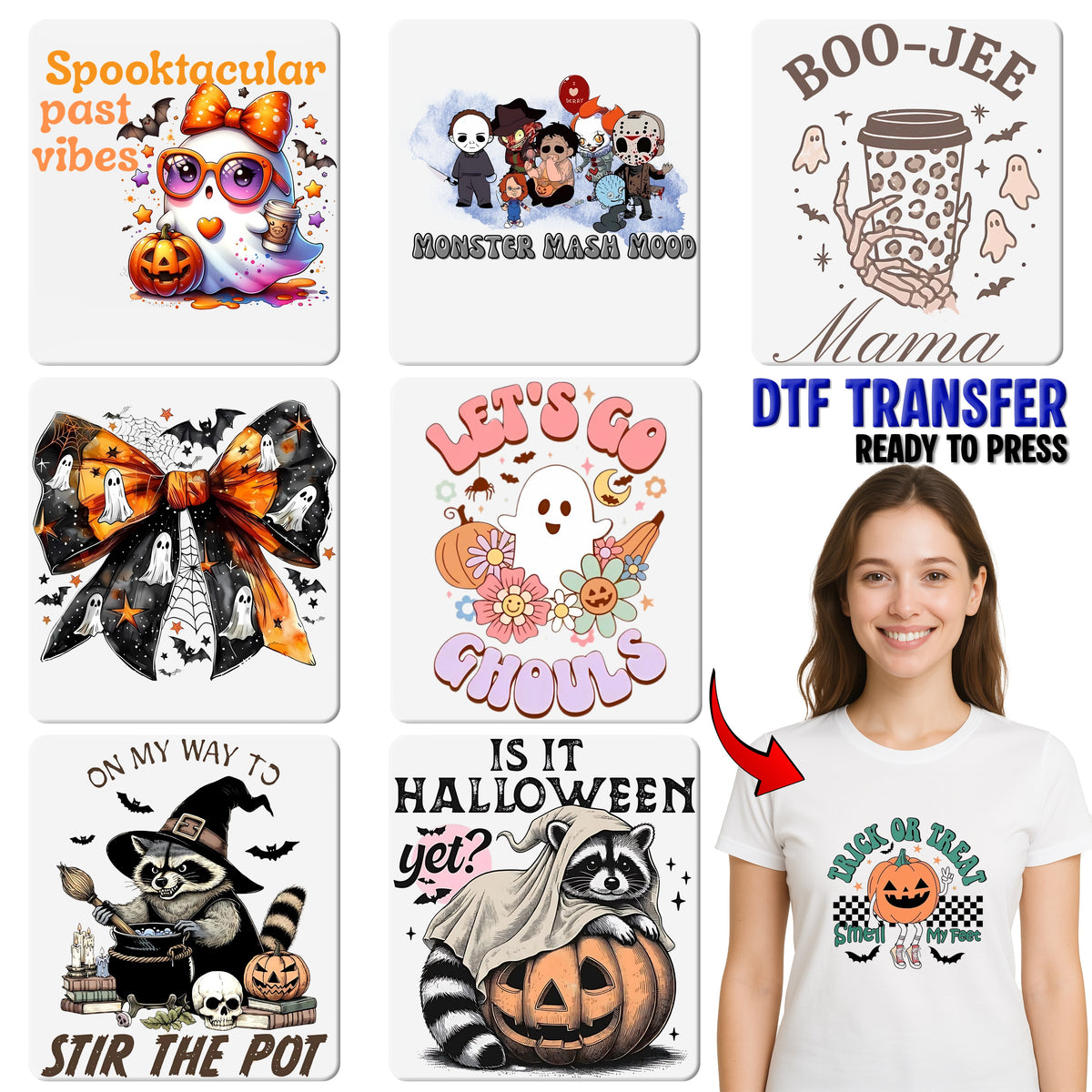 Cute & Funny Halloween Raccoon Iron-On Ready To Press DTF Transfer for Family T-Shirts or Sweatshirts