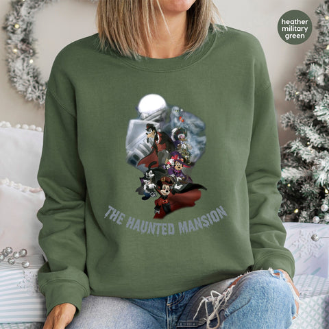 Spooky Halloween DTF Transfer Haunted Mansion Cartoon Iron-On for Family & Groups on T-Shirts & Sweatshirts