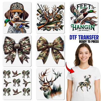 Camouflage Bow DTF Transfer for Outdoor Enthusiasts & Military Families - Realistic Army Green Nature Print for Apparel