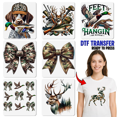 Camouflage Bow DTF Transfer for Outdoor Enthusiasts & Military Families - Realistic Army Green Nature Print for Apparel