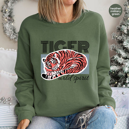 Cute Playful Tiger Retro Wildlife DTF Transfer | Ready to Press Iron-On for Animal Lovers T-Shirt, Safari Family Matching Shirt