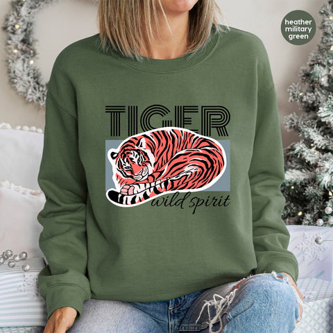 Cute Playful Tiger Retro Wildlife DTF Transfer | Ready to Press Iron-On for Animal Lovers T-Shirt, Safari Family Matching Shirt