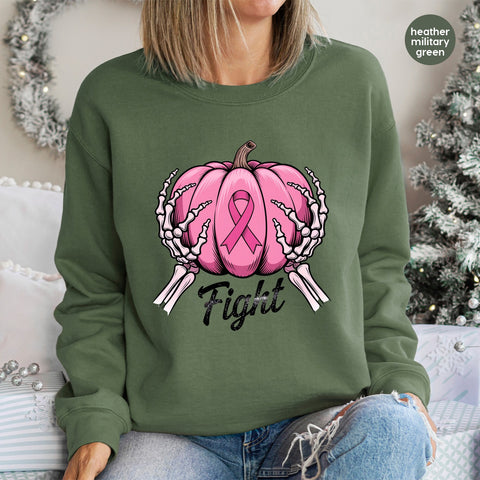 Breast Cancer Awareness Halloween Pink Pumpkin DTF Transfer Iron-On T-Shirt for Supporters & Events