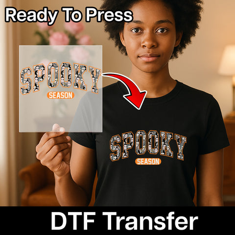 Retro Halloween DTF Transfer Spooky Season Shirt with Pop Culture Horror Motifs - Funny Apparel for Halloween Enthusiasts