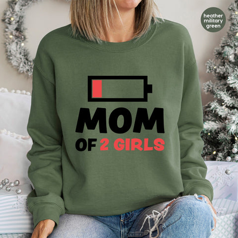 Funny Mom Life 'MOM OF 2 GIRLS' DTF Transfer for T-Shirt - Ready to Press Iron-On Parenting Humor Apparel Gift