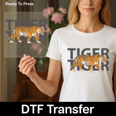 Retro Tiger DTF Transfer Iron-On for Wildlife Enthusiasts, Ready to Press Jungle Animal T-Shirt, School Mascot Apparel
