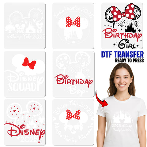 Cute Family Trip 2025 Mouse Ears & Castle DTF Transfer for Theme Park Vacation T-Shirt Iron-On Ready To Press