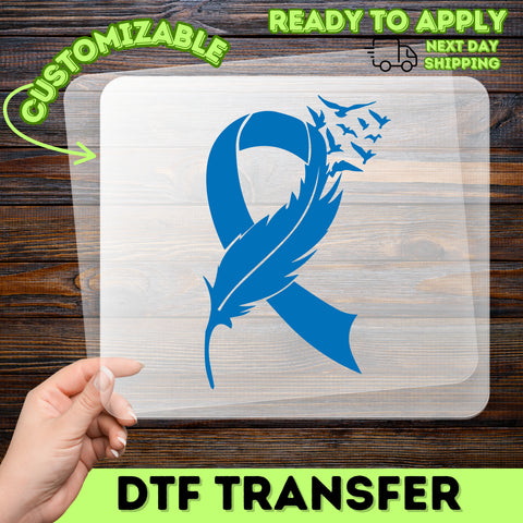 Awareness Ribbon DTF Transfer with Feather & Birds - Memorial & Support Apparel - Ready To Press Design for Unity & Hope T-Shirts