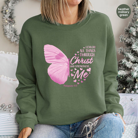 Inspirational Christian Butterfly DTF Transfer, Ready To Press Bible Verse Philippians 4:13 Apparel for Church Groups