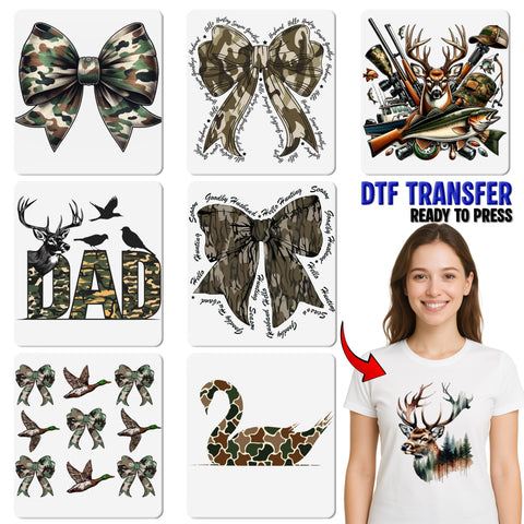 Rustic Camouflage Deer & Bow Design DTF Transfer for Outdoorsy Funny Hunting Apparel - Ready To Press Nature Lover Shirt Gift