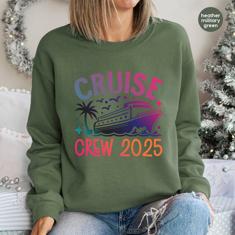 Vibrant Cruise Crew 2025 DTF Transfer for Group Vacation T-shirt, Fun Nautical Iron-On Ready To Press Tropical Tees