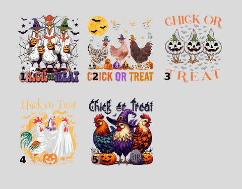Cute Chicken Halloween DTF Transfer Iron-On Ready to Press, Funny Chick or Treat Design for T-Shirts & Apparel